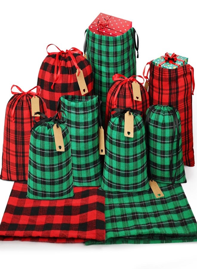 HRX Package Fabric Christmas Gift Bags Assorted (Large 20in, Medium 16in, Small 12in, 9pcs Cotton Gift Wrapping Sacks Cloth Pouches for Xmas Presents - Image 1