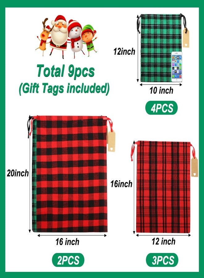 HRX Package Fabric Christmas Gift Bags Assorted (Large 20in, Medium 16in, Small 12in, 9pcs Cotton Gift Wrapping Sacks Cloth Pouches for Xmas Presents - Image 4