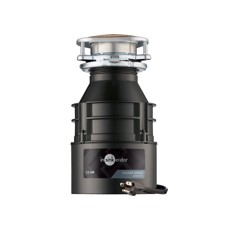 InSinkErator Badger 5 Garbage Disposal with Power Cord, Standard Series 1/2 HP Continuous Feed Food Waste Disposer, Badger 5 W/C, No Size, Black/Gray - Image 1