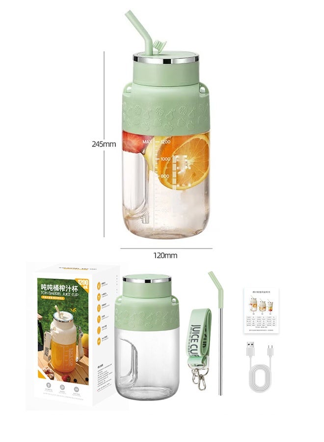 1200ML Portable Wireless Juicer Cup, Electric Fruit Juicer with 14 Stainless Steel Blades & Straw, USB Charging Electric Blender for Travel & Home (Green) - Image 3