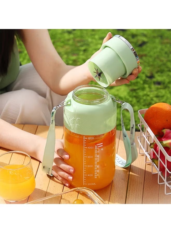 1200ML Portable Wireless Juicer Cup, Electric Fruit Juicer with 14 Stainless Steel Blades & Straw, USB Charging Electric Blender for Travel & Home (Green) - Image 2