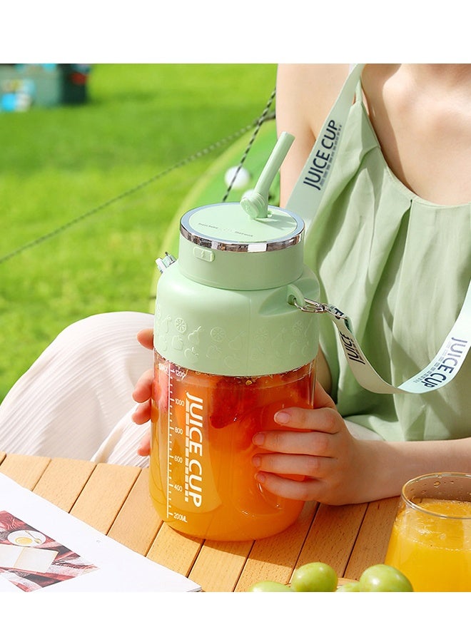 1200ML Portable Wireless Juicer Cup, Electric Fruit Juicer with 14 Stainless Steel Blades & Straw, USB Charging Electric Blender for Travel & Home (Green) - Image 1
