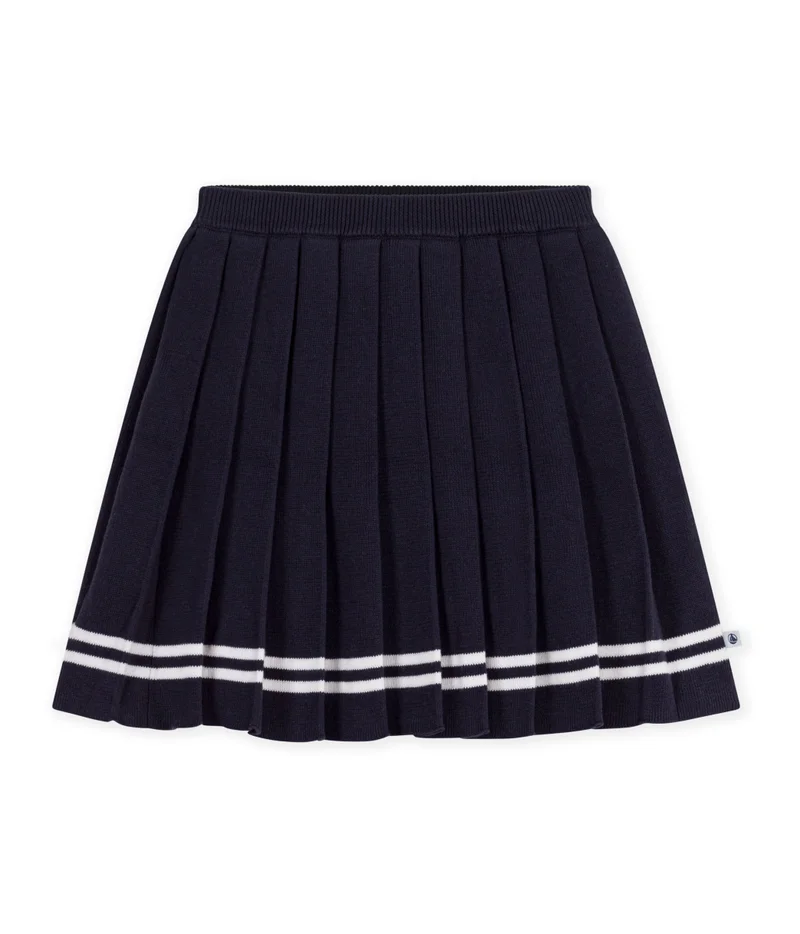 Petit Bateau Children's Short Pleated Skirt In Plain Cotton Knit