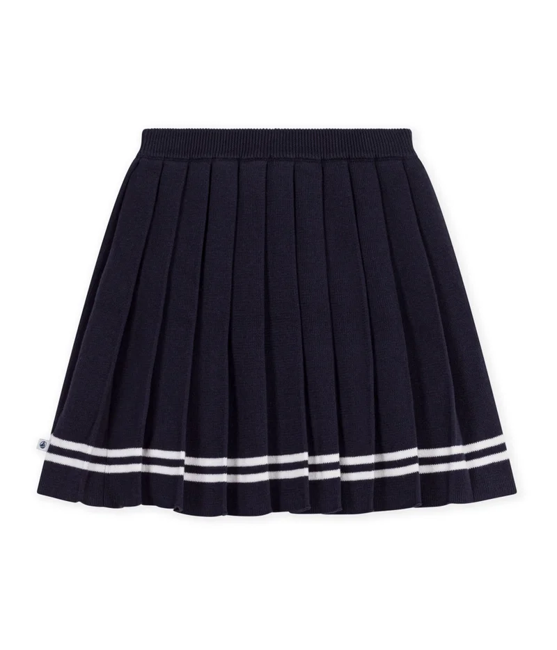 Petit Bateau Children's Short Pleated Skirt In Plain Cotton Knit