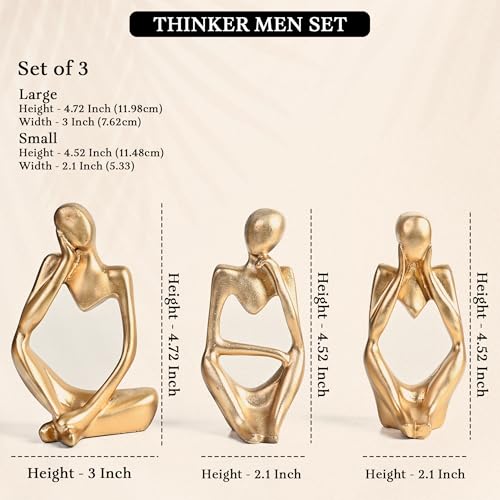 ZAICUS Set of 3 Gold Abstract Thinker Men Statues – Elegant Modern Art Showpieces for Home Decor, Perfect for Living Room, Bedroom, Office, Bookshelf, and Table Centerpiece - Image 2