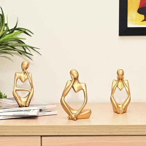 ZAICUS Set of 3 Gold Abstract Thinker Men Statues – Elegant Modern Art Showpieces for Home Decor, Perfect for Living Room, Bedroom, Office, Bookshelf, and Table Centerpiece - Image 1