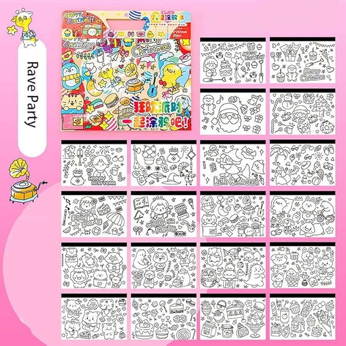 CHILDREN'S DOODLE BOOK – 20 PAGES FOR COLORING AND DRAWING IN FRUIT AND VEGETABLE STYLES, MOVABLE AND REUSABLE, WALL STICKABLE, THICK PAPER FOR ART FILL-IN; PERFECT FOR SCHOOL, STUDENTS, STATIONERY - Image 2