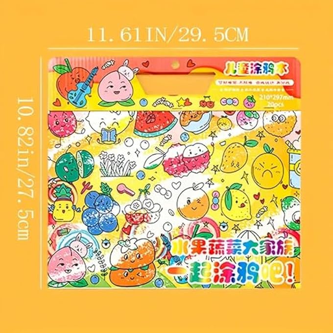 CHILDREN'S DOODLE BOOK – 20 PAGES FOR COLORING AND DRAWING IN FRUIT AND VEGETABLE STYLES, MOVABLE AND REUSABLE, WALL STICKABLE, THICK PAPER FOR ART FILL-IN; PERFECT FOR SCHOOL, STUDENTS, STATIONERY - Image 5