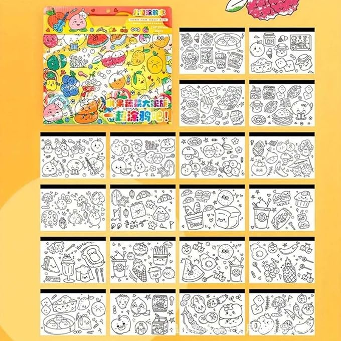 CHILDREN'S DOODLE BOOK – 20 PAGES FOR COLORING AND DRAWING IN FRUIT AND VEGETABLE STYLES, MOVABLE AND REUSABLE, WALL STICKABLE, THICK PAPER FOR ART FILL-IN; PERFECT FOR SCHOOL, STUDENTS, STATIONERY - Image 3
