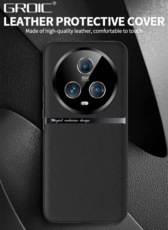 GROIC Leather Phone Case for Honor Magic 5,Drop Proof Durable Camera Lens Protection Cover,Electroplated Shell 5 6.73‘’ - Image 2