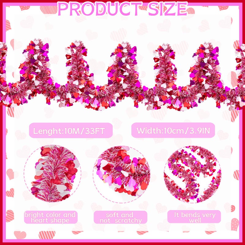 Gloreyan 20FT/6M Valentines Day Tinsel Garland, Red Pink White Heart Metallic Tinsel Twist Garland Hanging Decoration for Valentineâ€™s Day Wedding Birthday Party Supplies - Image 2