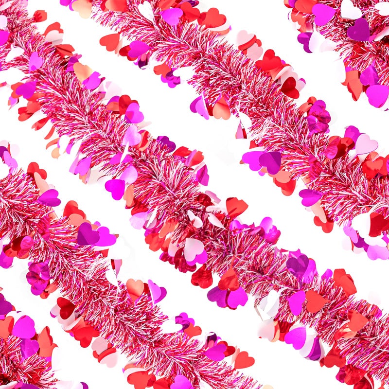 Gloreyan 20FT/6M Valentines Day Tinsel Garland, Red Pink White Heart Metallic Tinsel Twist Garland Hanging Decoration for Valentineâ€™s Day Wedding Birthday Party Supplies - Image 4