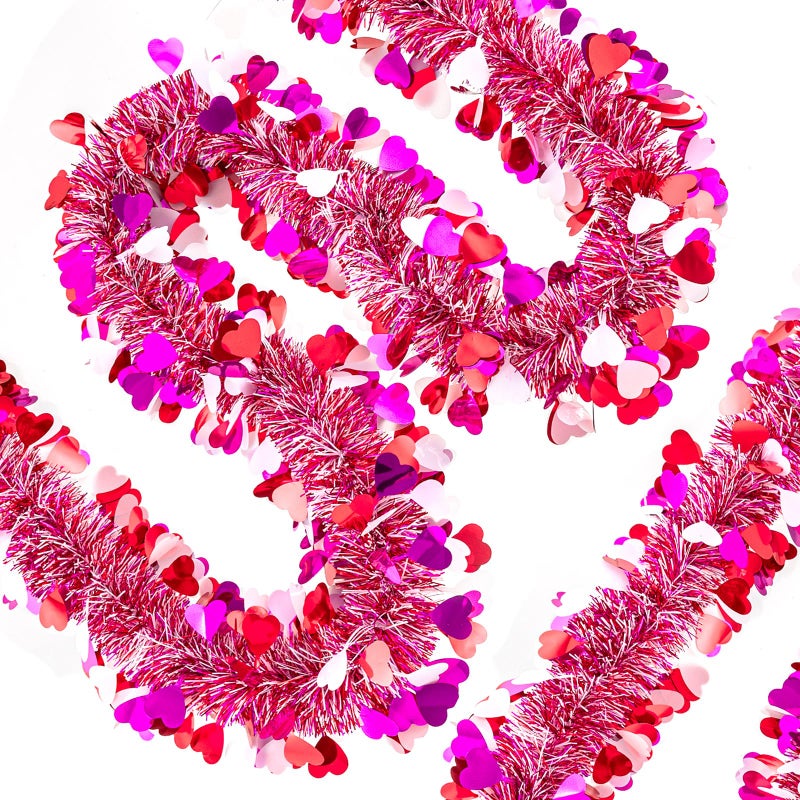 Gloreyan 20FT/6M Valentines Day Tinsel Garland, Red Pink White Heart Metallic Tinsel Twist Garland Hanging Decoration for Valentineâ€™s Day Wedding Birthday Party Supplies - Image 3