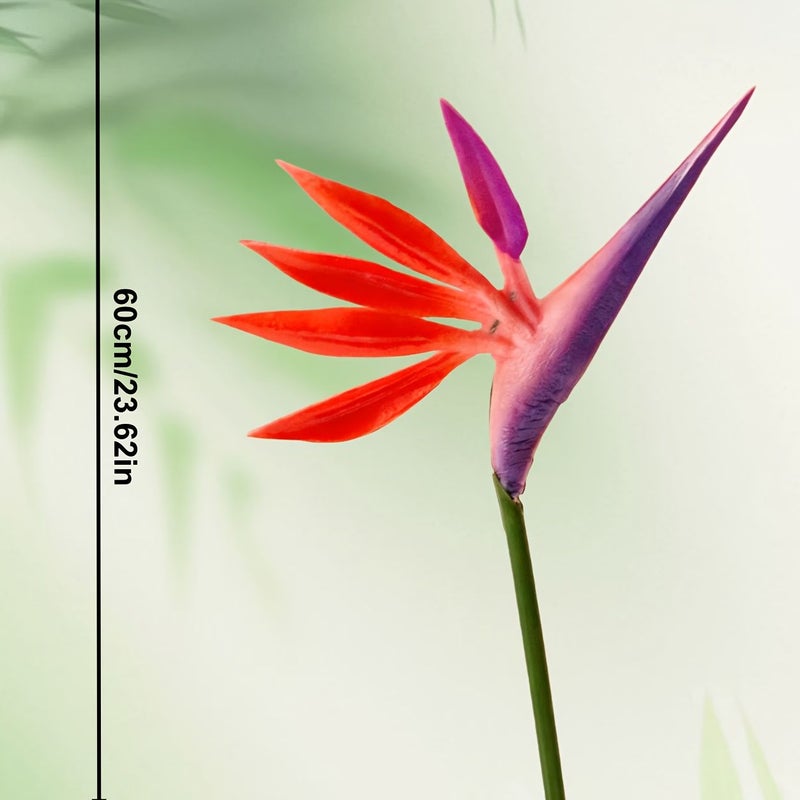 5 Pack Vivid Artificial Birds Of Paradise Flowers With Green Leaves Orange And Purple Petals Perfect For Home Office Wedding Table Centerpieces Centerpiece Decor Realistic Plastic - Image 2