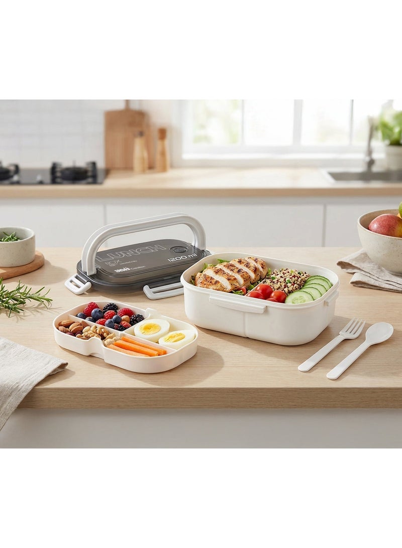 YAH Creation YAH Leak-Proof Bento Lunch Box - 2 Layers and 6 Compartments, Model: LunchMate - Microwave & Dishwasher Safe, Includes Spoon & Fork - Convenient Handle for School, Work, and Travel - Image 5