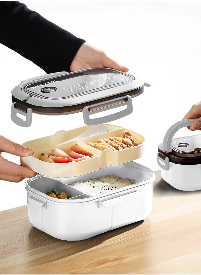 YAH Creation - YAH Leak-Proof Bento Lunch Box - 2 Layers and 6 Compartments, Model: LunchMate - Microwave & Dishwasher Safe, Includes Spoon & Fork - Convenient Handle for School, Work, and Travel - Image 1