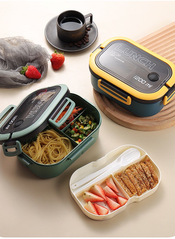 YAH Creation - YAH Leak-Proof Bento Lunch Box - 2 Layers and 6 Compartments, Model: LunchMate - Microwave & Dishwasher Safe, Includes Spoon & Fork - Convenient Handle for School, Work, and Travel - Image 1