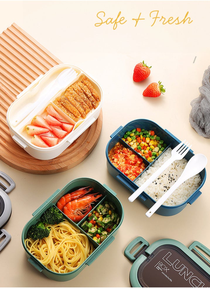 YAH Creation - YAH Leak-Proof Bento Lunch Box - 2 Layers and 6 Compartments, Model: LunchMate - Microwave & Dishwasher Safe, Includes Spoon & Fork - Convenient Handle for School, Work, and Travel - Image 1