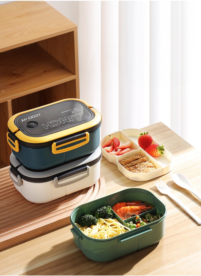YAH Creation - YAH Leak-Proof Bento Lunch Box - 2 Layers and 6 Compartments, Model: LunchMate - Microwave & Dishwasher Safe, Includes Spoon & Fork - Convenient Handle for School, Work, and Travel - Image 1