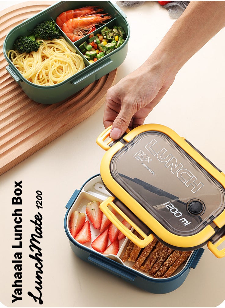 YAH Creation - YAH Leak-Proof Bento Lunch Box - 2 Layers and 6 Compartments, Model: LunchMate - Microwave & Dishwasher Safe, Includes Spoon & Fork - Convenient Handle for School, Work, and Travel - Image 1