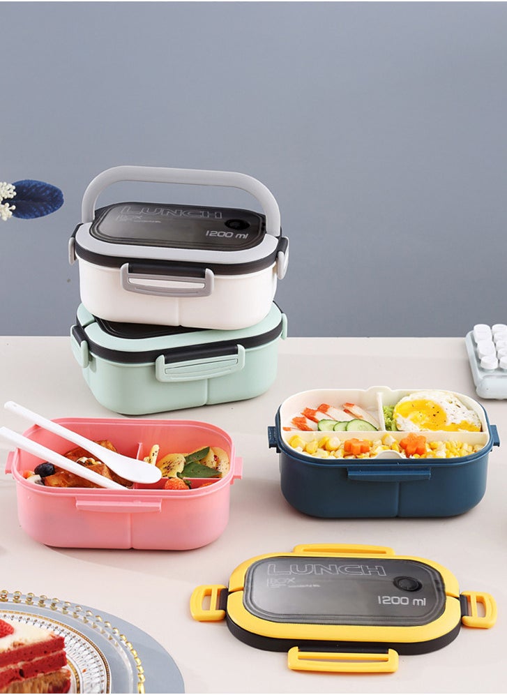 YAH Creation - YAH Leak-Proof Bento Lunch Box - 2 Layers and 6 Compartments, Model: LunchMate - Microwave & Dishwasher Safe, Includes Spoon & Fork - Convenient Handle for School, Work, and Travel - Image 1