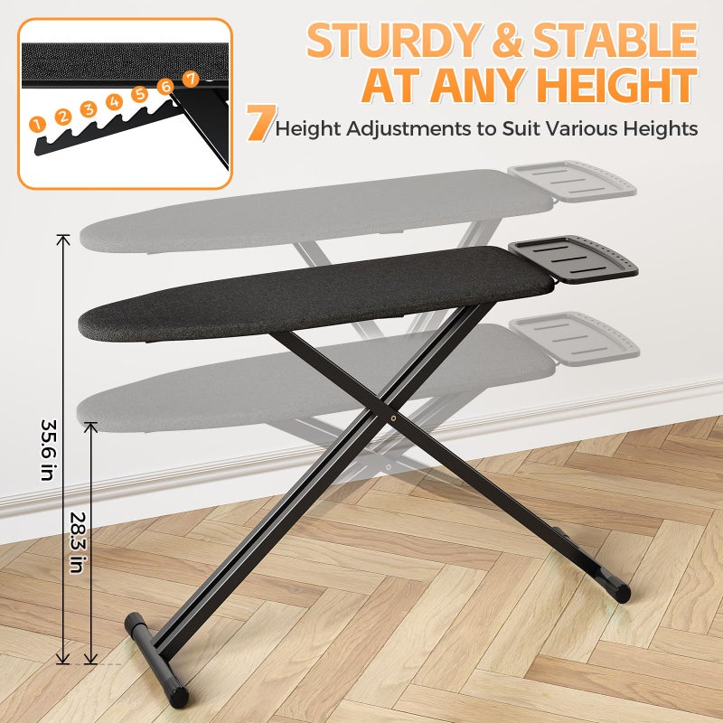 APEXCHASER Ironing Board Full Size, Iron Board and Ironing Board Set Height Adjustable, Foldable Ironing Boards Standard Size, Iron Table Stand with Anti-Skid Legs and Iron Rest, 13" x 43" Black - Image 2