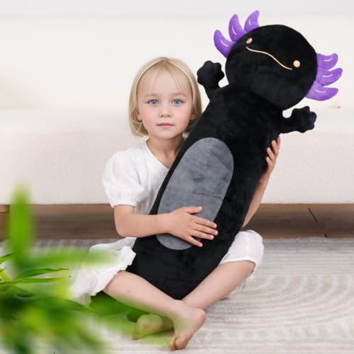 Dalmao 28 inch Black Axolotl Stuffed Animal Cute Long Body Cuddle Squishy Pillow Big Axolotl Plushies Toy Gifts for Kids Boys for Birthday Halloween Christmas - Image 5