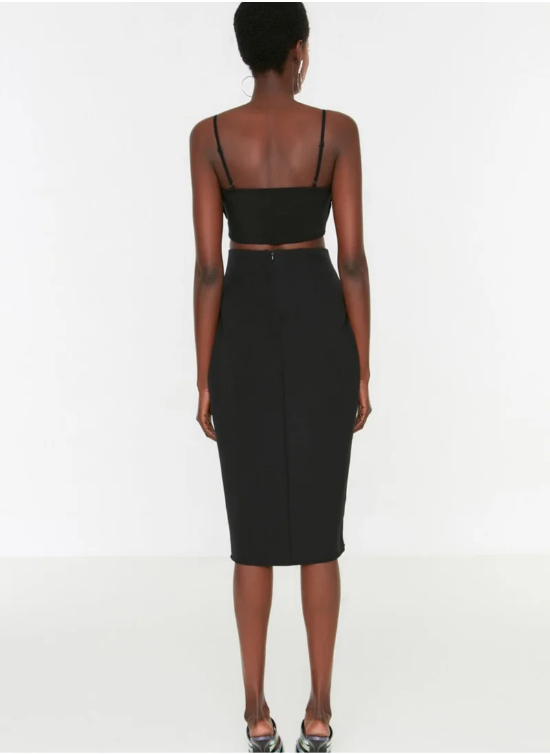 trendyol High Waist Front Slit Midi Skirt