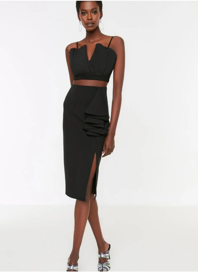 trendyol High Waist Front Slit Midi Skirt