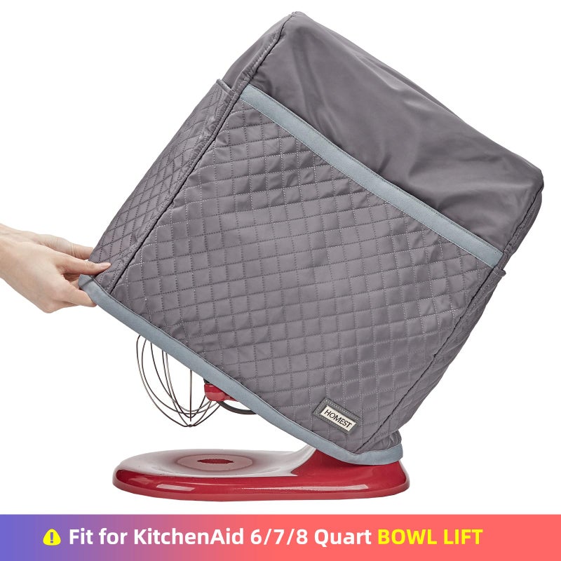 HOMEST Stand Mixer Quilted Dust Cover with Pockets Compatible with KitchenAid 6/7/8 Quart Bowl Lift, Grey (Patent Design) - Image 2