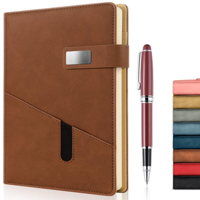 Mousbull A5 Lined Leather Journal with Pen, 240 Pages Refillable Hardcover Notebook with Pocket and Magnetic Buckle, 80gsm Thick Daily Diary for Men and Women, Great Gift for Business School Travel Personal - - Image 1