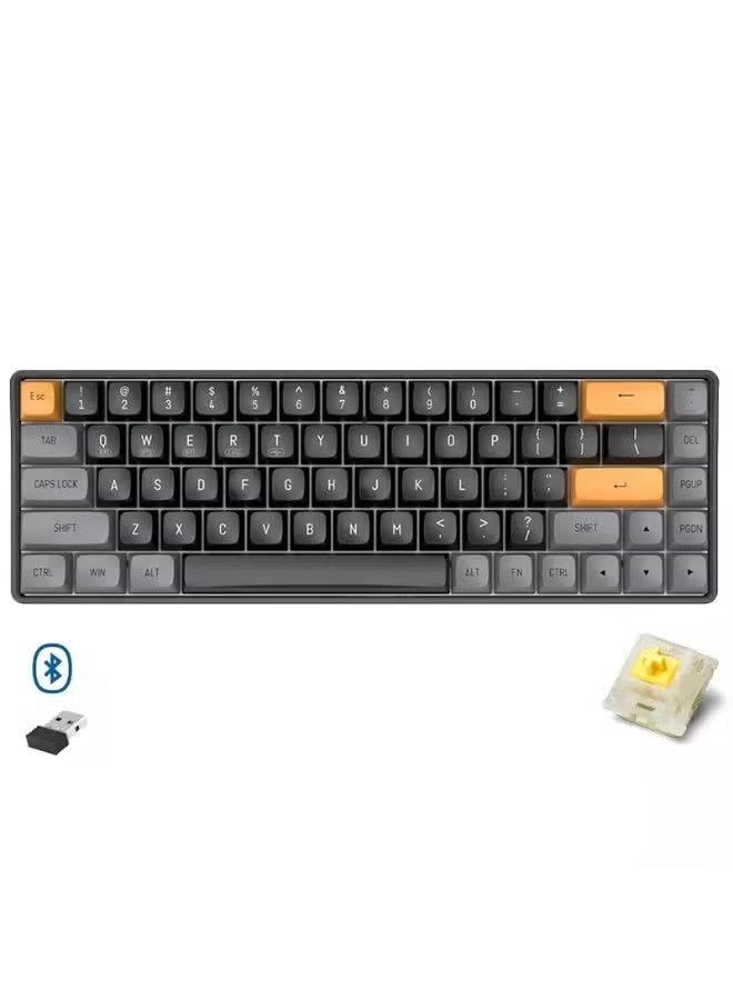 aigo A68 3-Mode Wireless, Bluetooth, Wired Gaming Mechancial Keyboard - Yellow Switch Hot Swappable - 1000Hz Polling rate - PBT keycaps - Detchable USB C Cable - Image 1