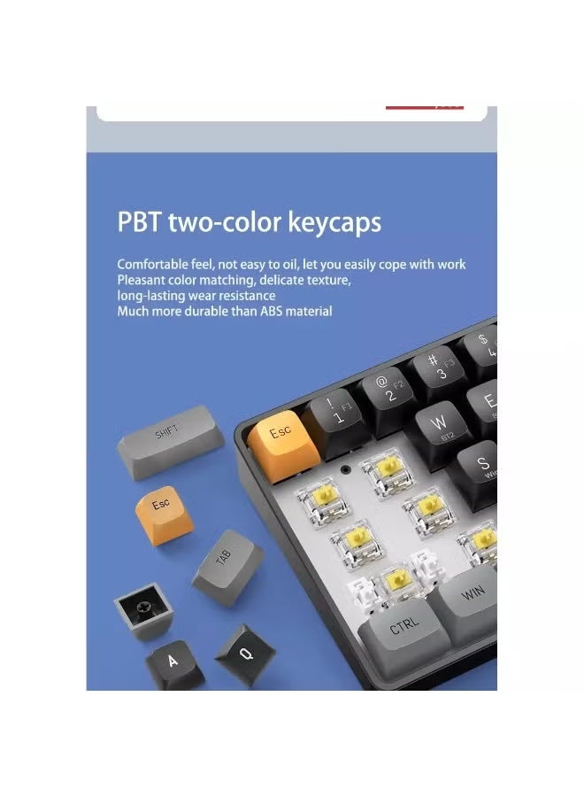 aigo A68 3-Mode Wireless, Bluetooth, Wired Gaming Mechancial Keyboard - Yellow Switch Hot Swappable - 1000Hz Polling rate - PBT keycaps - Detchable USB C Cable - Image 3