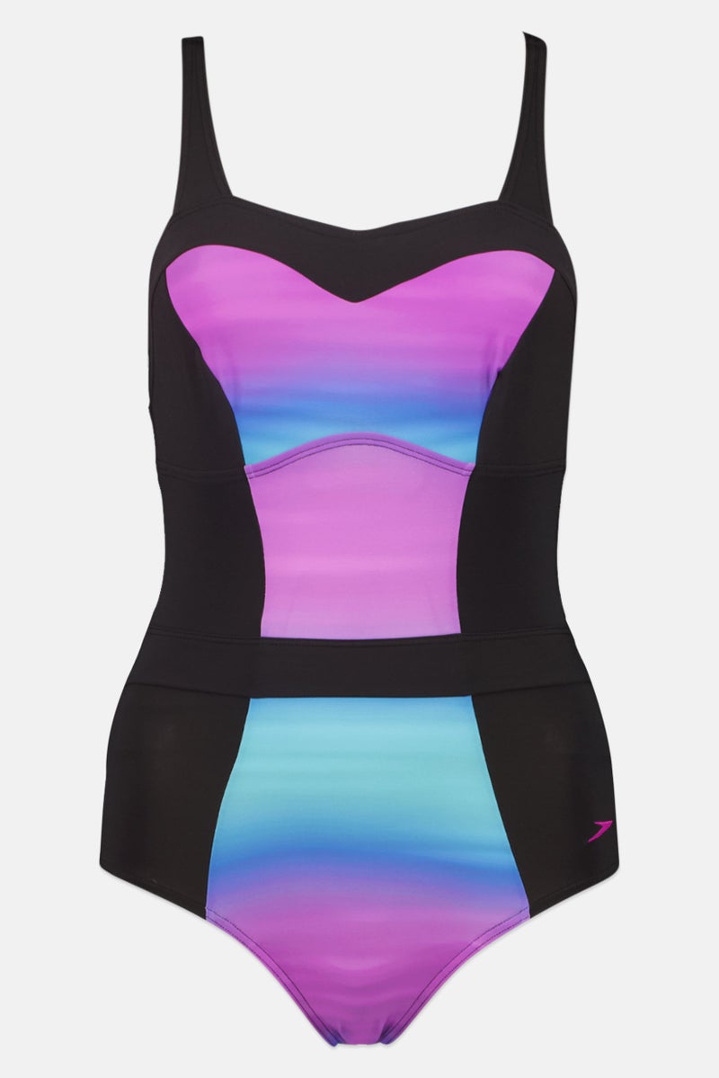 speedo Women Embroidered Logo Non Padded One Piece, Multicolor - Image 2