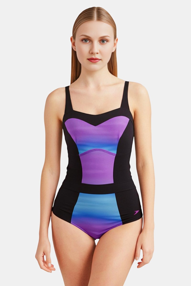 speedo Women Embroidered Logo Non Padded One Piece, Multicolor - Image 1