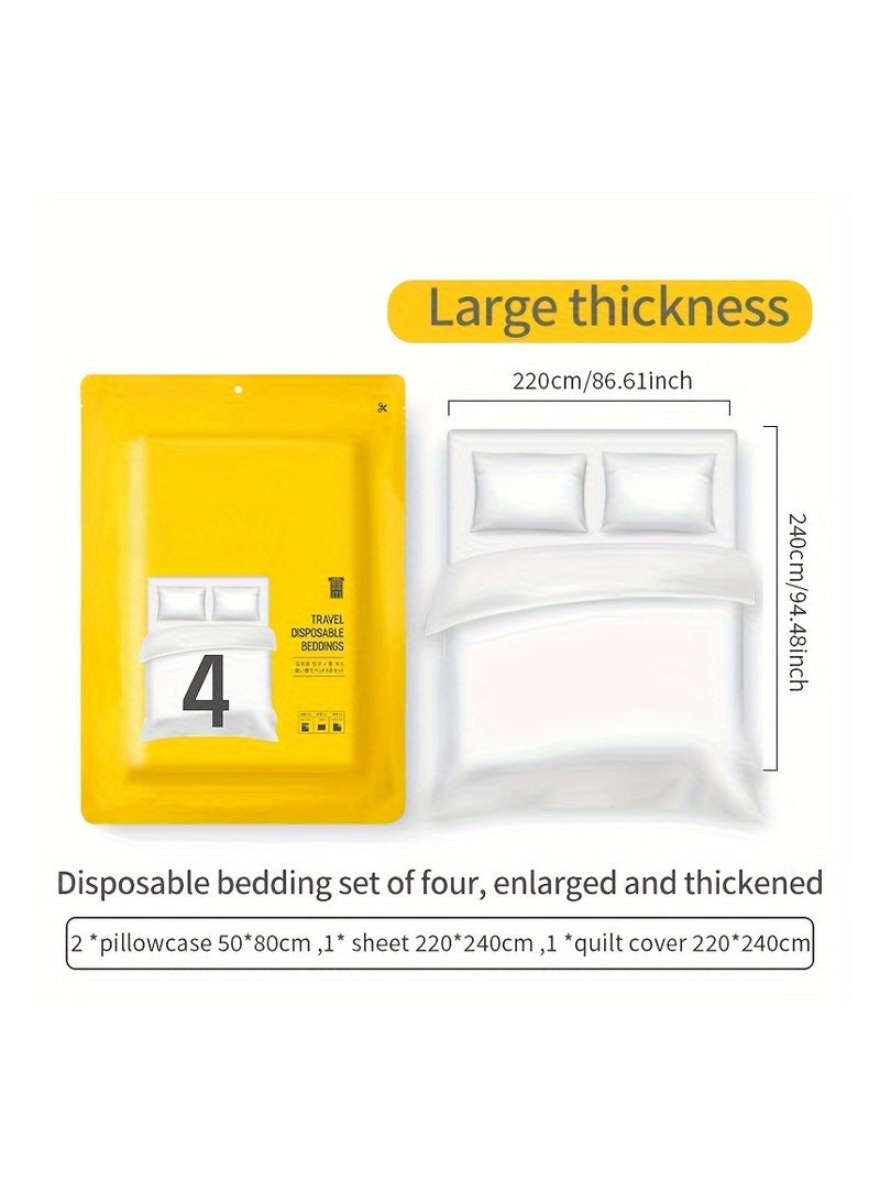 4PCS Disposable Travel Bed Sheets Quilt Cover and Pillowcase, Disposable Bedding Travel Bedding Disposable Sheets for Business Travel Hotel Essentials - Image 2