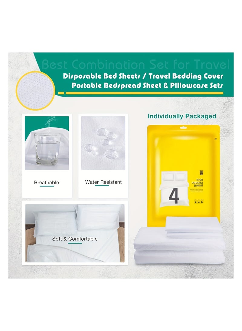 4PCS Disposable Travel Bed Sheets Quilt Cover and Pillowcase, Disposable Bedding Travel Bedding Disposable Sheets for Business Travel Hotel Essentials - Image 4