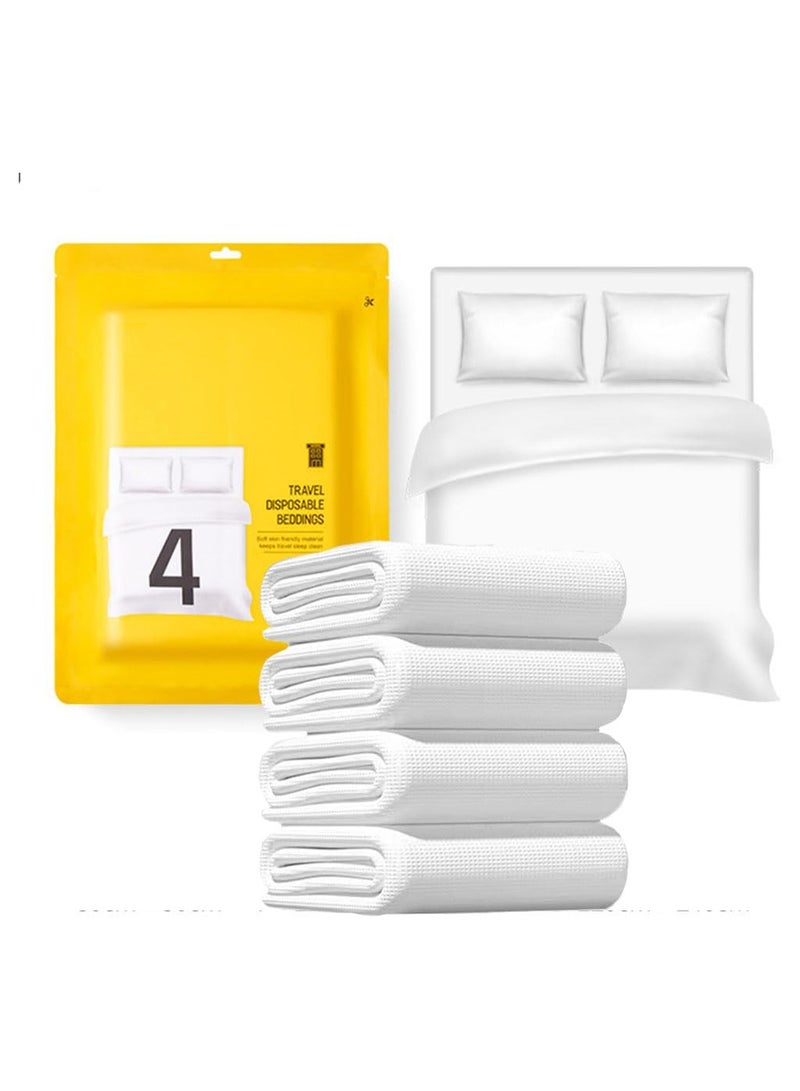 4PCS Disposable Travel Bed Sheets Quilt Cover and Pillowcase, Disposable Bedding Travel Bedding Disposable Sheets for Business Travel Hotel Essentials - Image 1
