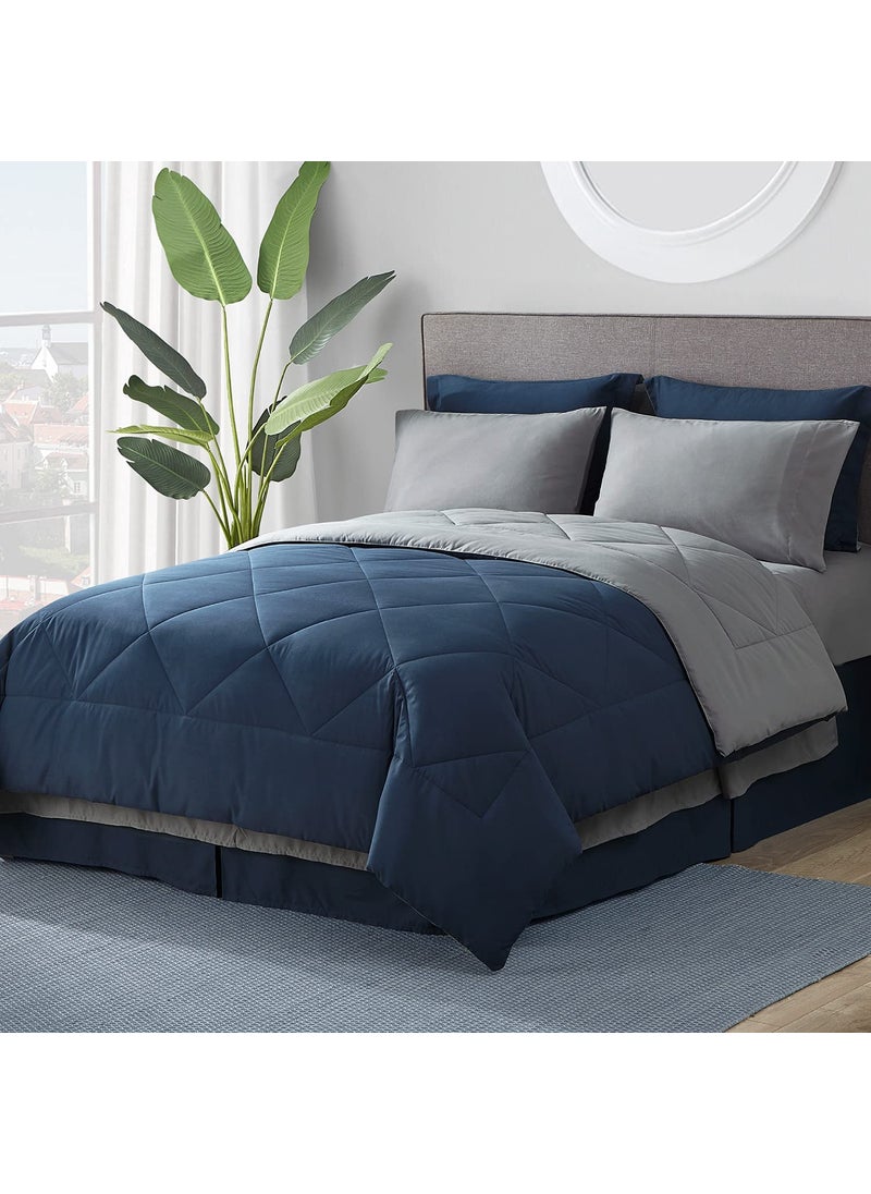 Linenovation Linenovation All Weather Reversable AC Blanket 150 GSM Ac Comforter for Single Bed Comforter 60 Inch X 90 Inches AC Duvet 150 GSM Comforter Dark BlueGrey 