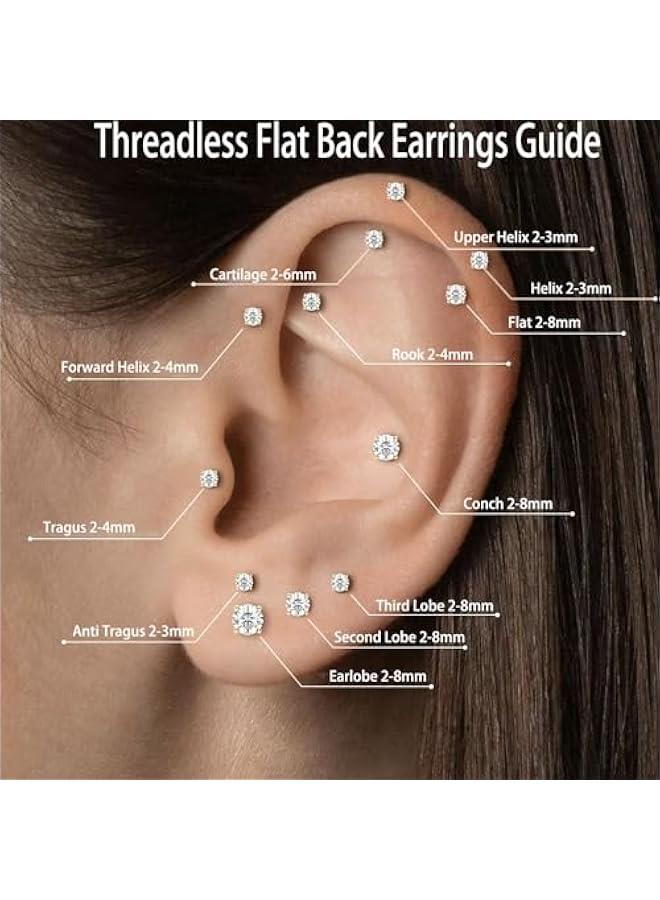 Arabest Threadless Flat Back Earrings, Hypoallergenic 14K Real Gold Plated CZ Stud Earrings | Cartilage Earring | Tragus Helix Piercing Jewelry | Push in Flatback Earrings for Women Men  - Image 2