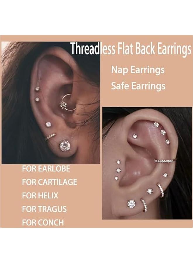 Arabest Threadless Flat Back Earrings, Hypoallergenic 14K Real Gold Plated CZ Stud Earrings | Cartilage Earring | Tragus Helix Piercing Jewelry | Push in Flatback Earrings for Women Men  - Image 5