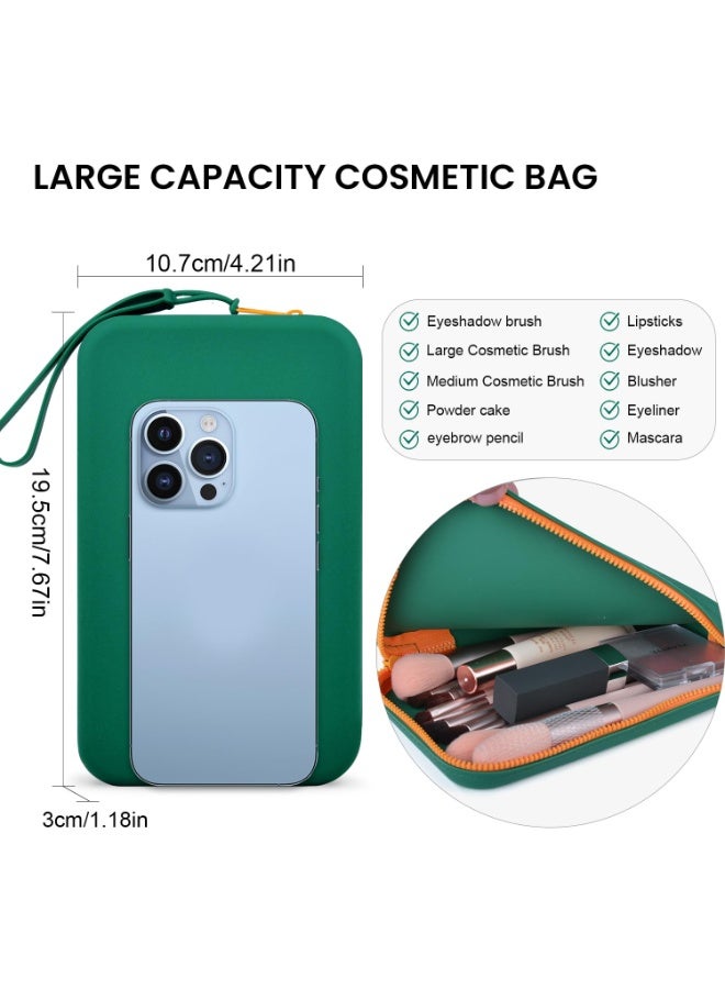 Travel Silicone Makeup Brush Organizer – Waterproof, Easy-Clean Portable Cosmetic Pouch, Holds Up to 10 Brushes, Green, 19.7x12.1x3.2 cm - Image 3