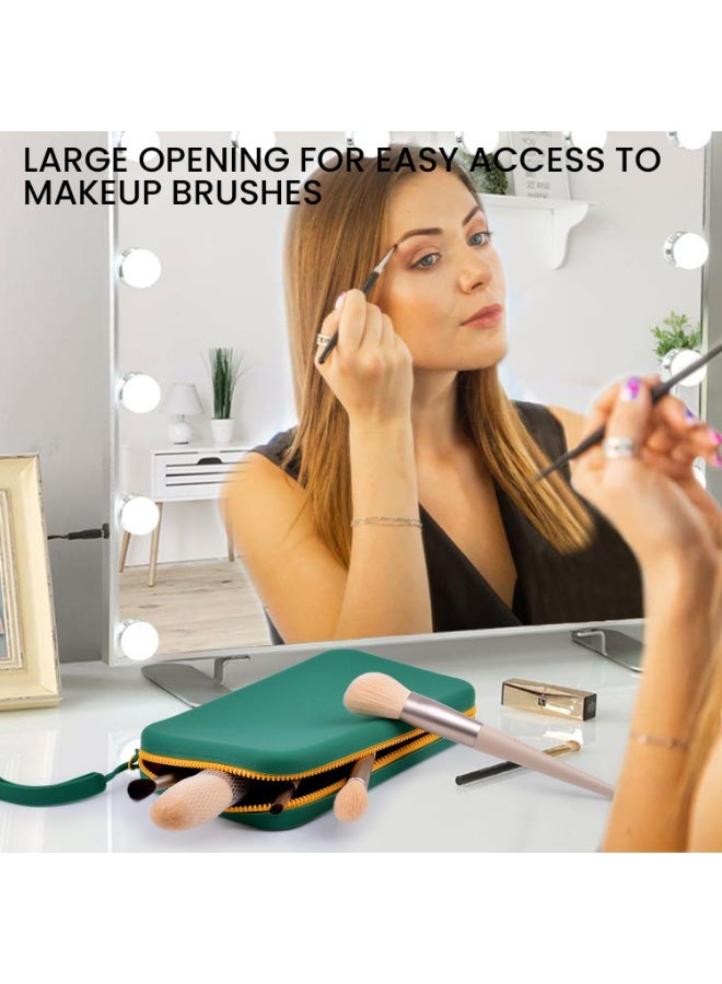Travel Silicone Makeup Brush Organizer – Waterproof, Easy-Clean Portable Cosmetic Pouch, Holds Up to 10 Brushes, Green, 19.7x12.1x3.2 cm - Image 2