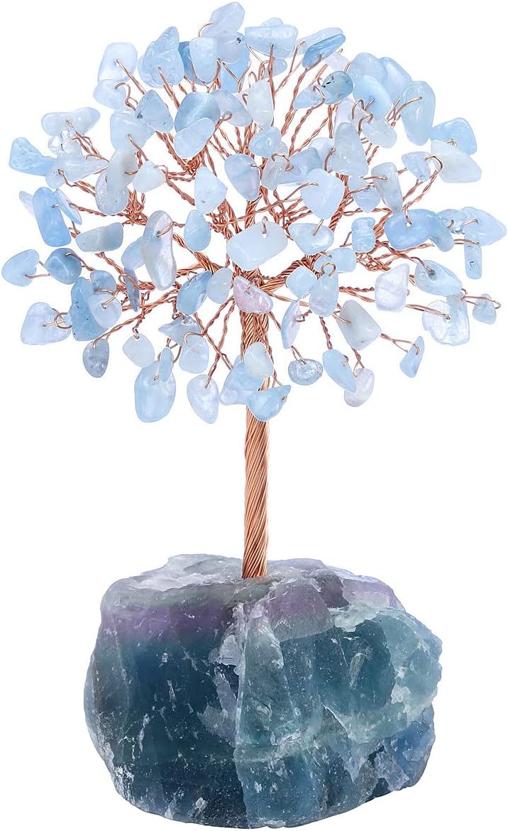 PESOENTH Aquamarine Crystal Tree Feng Shui Money Tree Healing Stones Gem Natural Gemstones Bonsai Chakra Life Tree Ornaments Home Office Table Decoration Spiritual Good Luck Gift - Image 1