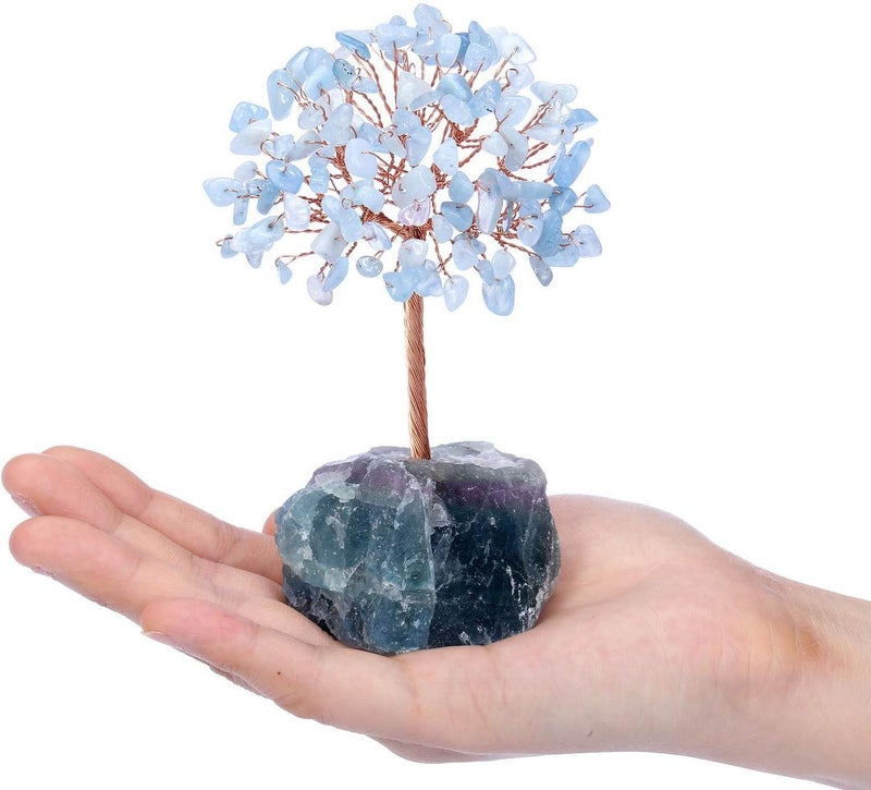 PESOENTH Aquamarine Crystal Tree Feng Shui Money Tree Healing Stones Gem Natural Gemstones Bonsai Chakra Life Tree Ornaments Home Office Table Decoration Spiritual Good Luck Gift - Image 5