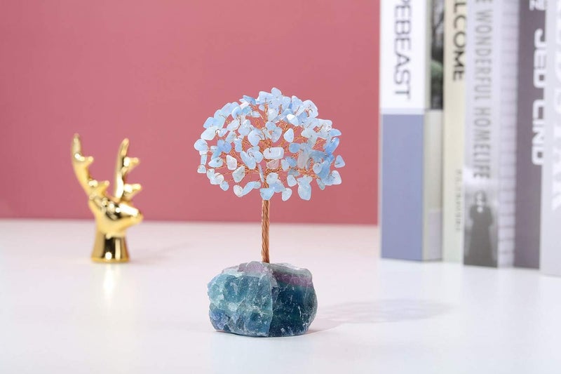 PESOENTH Aquamarine Crystal Tree Feng Shui Money Tree Healing Stones Gem Natural Gemstones Bonsai Chakra Life Tree Ornaments Home Office Table Decoration Spiritual Good Luck Gift - Image 3