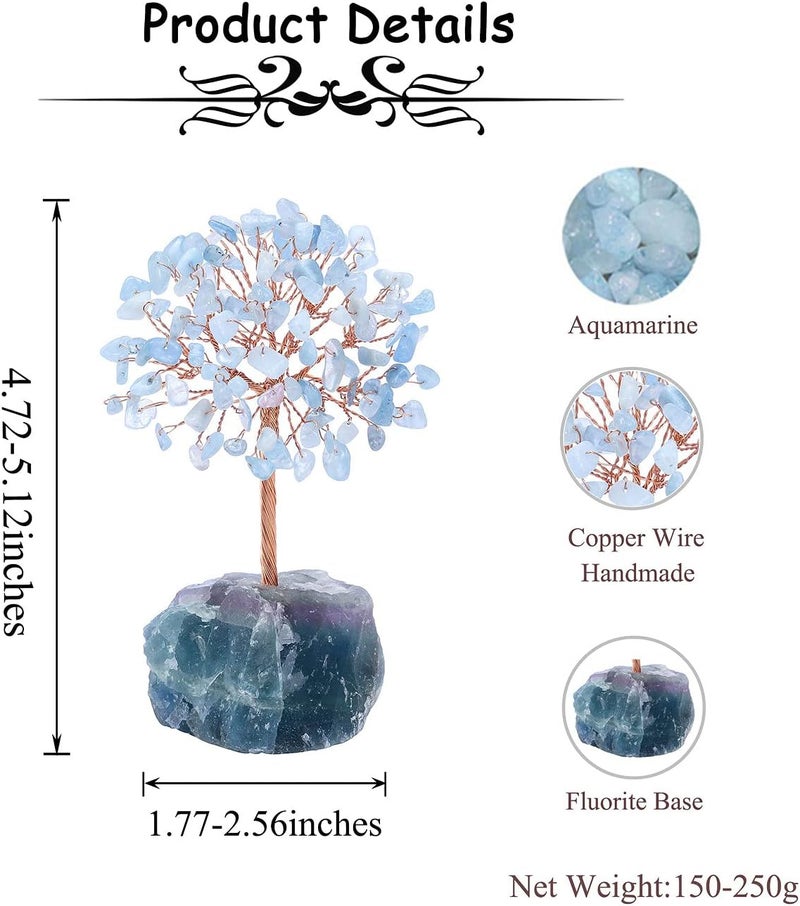 PESOENTH Aquamarine Crystal Tree Feng Shui Money Tree Healing Stones Gem Natural Gemstones Bonsai Chakra Life Tree Ornaments Home Office Table Decoration Spiritual Good Luck Gift - Image 4