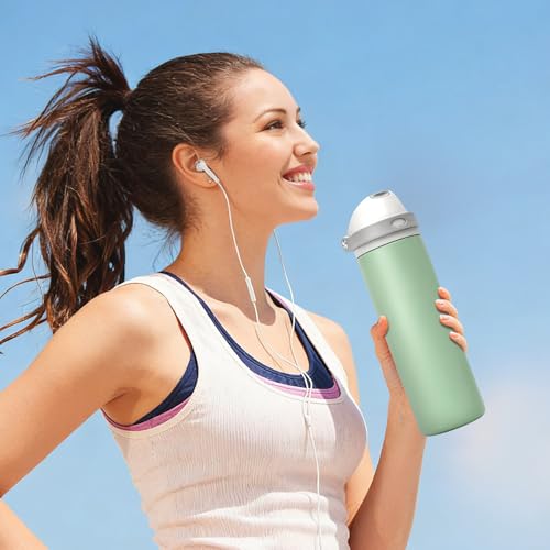 XccMe 24 oz Insulated Water Bottle with Straw,Stainless Steel Leak Proof Water Bottle,2-in-1 Lid with One-Touch Flip Lid & Straw,Keep Cold All Day for School,Travel,Gym,Camping,Sports,Green - Image 2