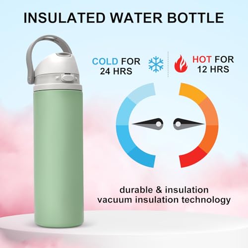 XccMe 24 oz Insulated Water Bottle with Straw,Stainless Steel Leak Proof Water Bottle,2-in-1 Lid with One-Touch Flip Lid & Straw,Keep Cold All Day for School,Travel,Gym,Camping,Sports,Green - Image 4