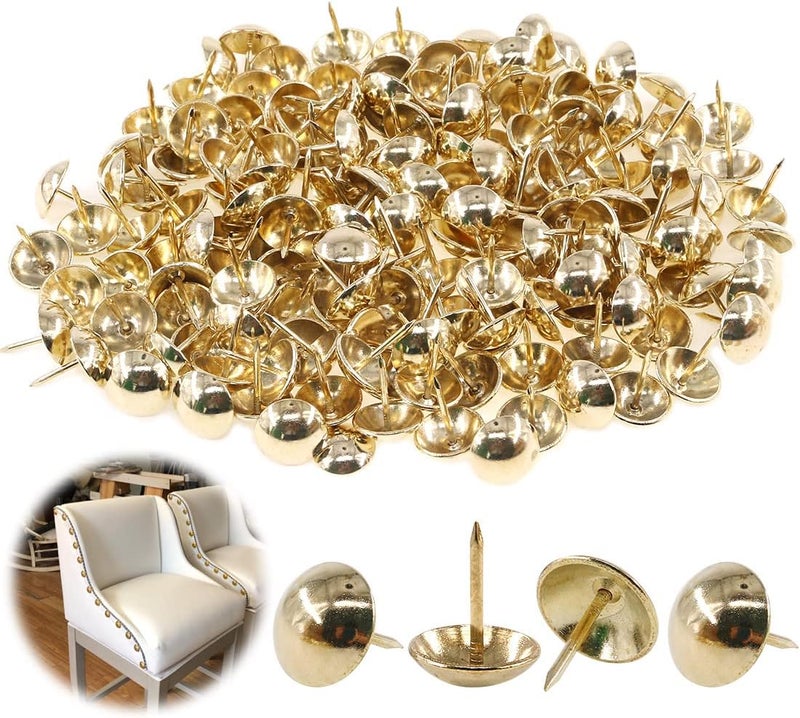 Keadic 250Pcs 5/8" (16mm) Antique Upholstery Tacks Furniture Nails Pins Kit for Upholstered Furniture Cork Board or DIY Projects - Gold - Image 1